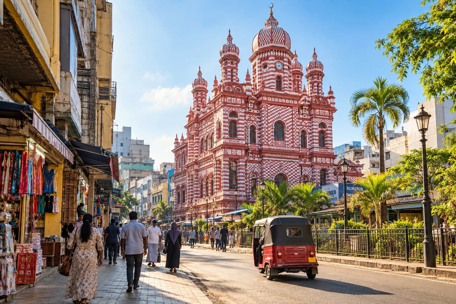 Pettah streets and the Red Mosque in Colombo